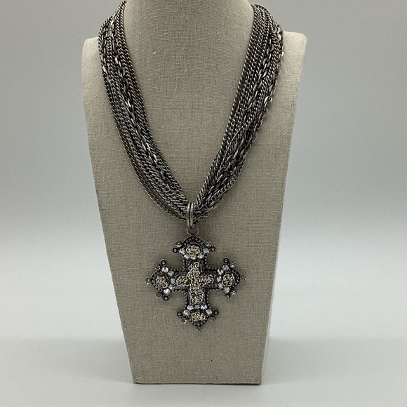 2170. Gothic Multi-Chain Link Oversized Cross Necklace EUC - Picture 1 of 3
